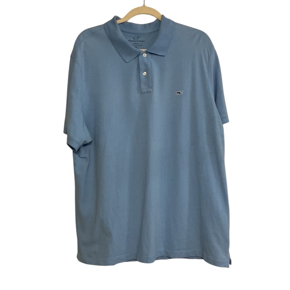 Vineyard Vines Mens Classic Fit Cotton Pique Polo Shirt Light Blue XL Whale Logo